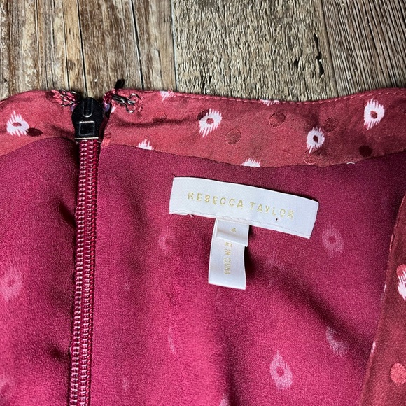 REBECCA TAYLOR Sunrise Dot Stretch-silk Mini Dress In Cabernet Combo Size 4 - Picture 5 of 8